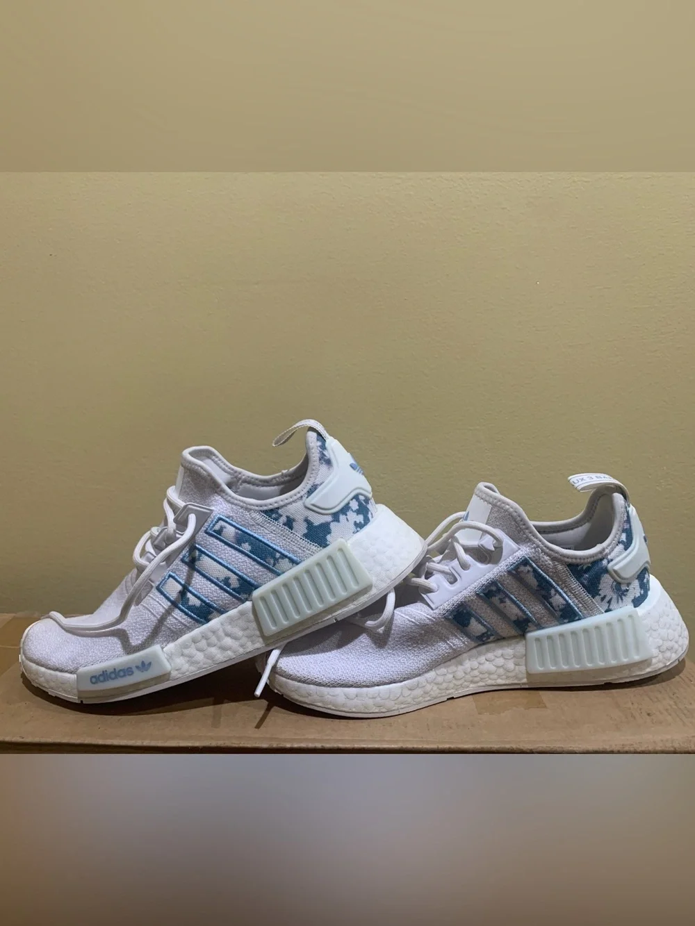 adidas Women’s NMD R1 Sneakers in White and Light Blue Tie-Dye